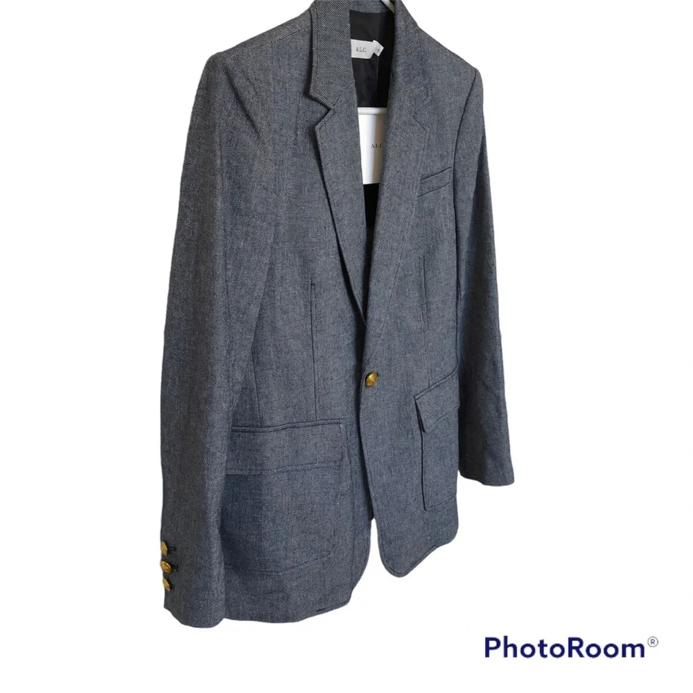 A.L.C. Cotton/Linen Blazer/Jacket Grey Single Button Size 6 - Picture 7 of 16